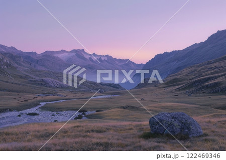 Mystical Twilight in Alpine Valley Landscape 122469346
