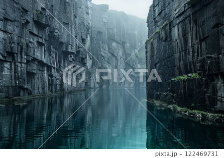 Majestic Fjord with Clear Blue Water and Cliffs Majestic Fjord with Clear Blue Water and Cliffs 122469731