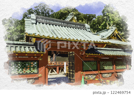 水彩画風　静岡　久能山東照宮　玉垣　静岡県静岡市 122469754