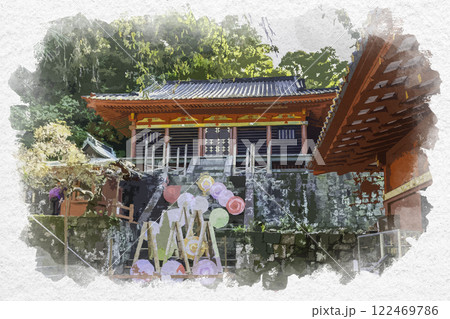 水彩画風 静岡 久能山東照宮 神庫 静岡県静岡市 水彩画風 静岡 久能山東照宮 神庫 静岡県静岡市 122469786