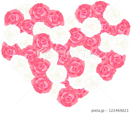 ピンクと白のバラのハート おしゃれな薔薇のイラスト ピンクと白のバラのハート おしゃれな薔薇のイラスト 122469821