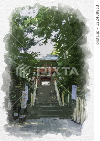 水彩画風　静岡　久能山東照宮　楼門　静岡県静岡市 122469853