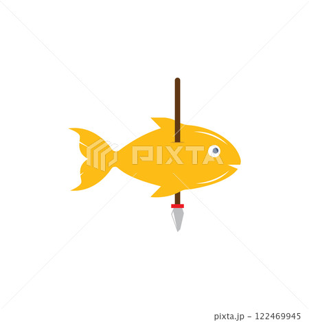 Yellow fish impaled spearhead stick 122469945