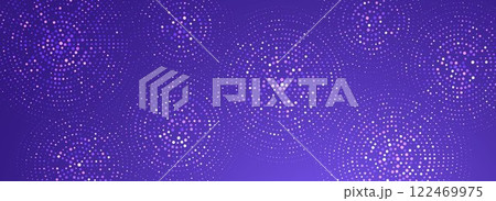 Digital technology pattern wallpaper. Glowing purple dotted circle background. Abstract dot round grid backdrop for business, science, healthcare, medicine, finance. Vector violet texture surface 122469975