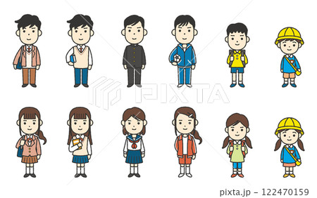 色々な学生たちの全身イラスト 色々な学生たちの全身イラスト 122470159