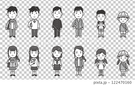 Full-body illustrations of various students 122470160
