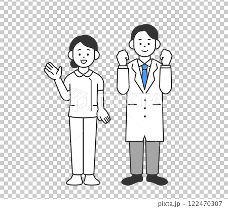 女性看護師と男性医師のイラスト　ベクター 122470307