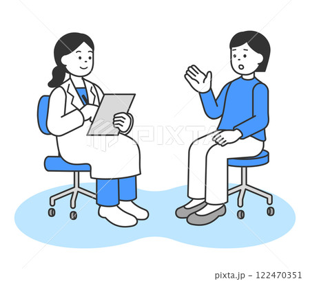 診察する女性医師と患者のイラスト　ベクター 122470351