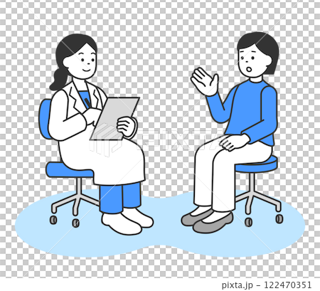診察する女性医師と患者のイラスト　ベクター 122470351