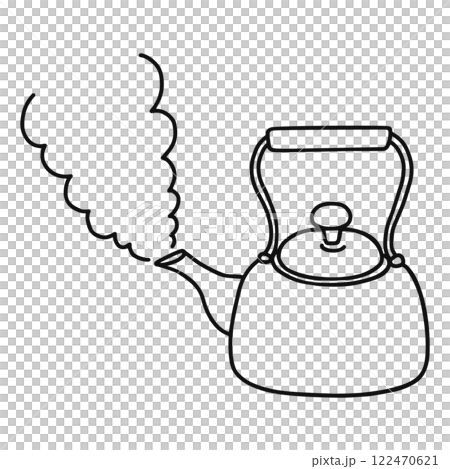 蒸発　やかん　気体　熱湯　線画 122470621