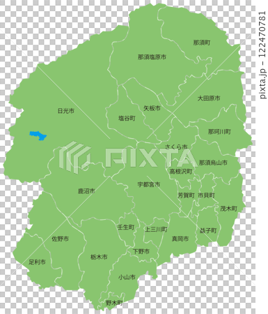 Dividable map of Tochigi prefecture with city and town names 122470781