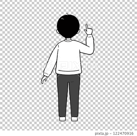 Elementary school student boy pointing from behind Simple monochrome illustration Elementary school student boy pointing from behind Simple monochrome illustration 122470916