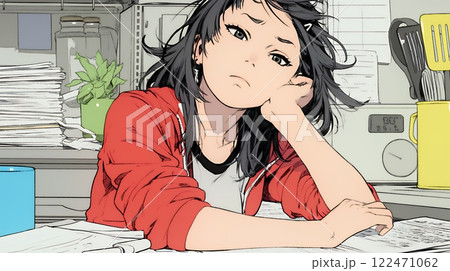家計簿が赤字：心配事を抱えて憂鬱な気分の若い女性
