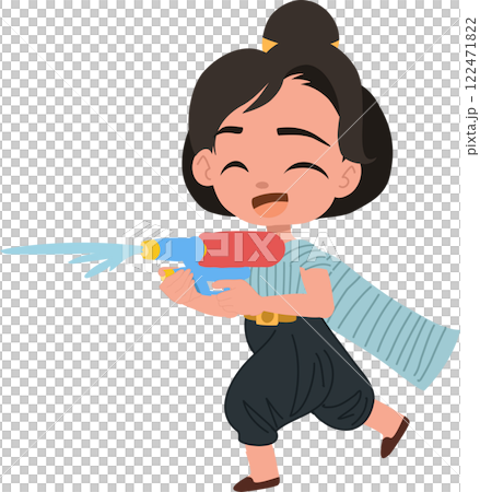 Cute thai girl in traditional outfit celebrating songkran festival with water splashing fun in thailand 122471822