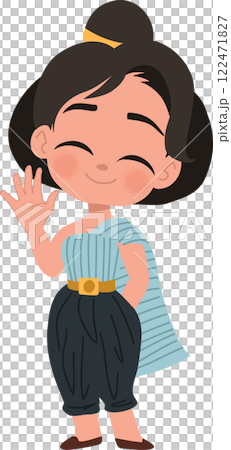 songkran festival cute thai girl in traditional thai dress waving greeting during thai new year celebration 122471827