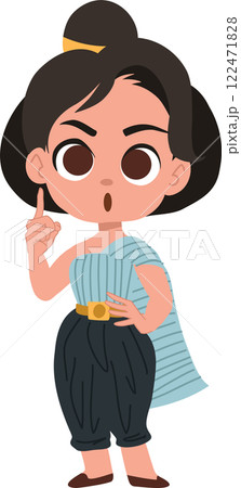 thai girl in traditional attire teaching about songkran festival 122471828
