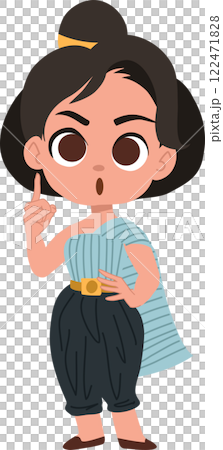 thai girl in traditional attire teaching about songkran festival 122471828