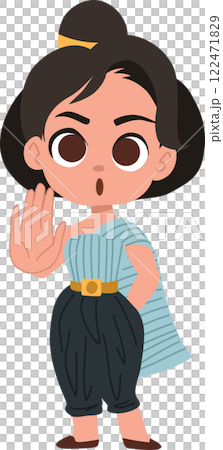 adorable thai girl wearing traditional dress making a hand stop gesture 122471829