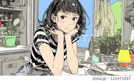 恥ずかしがって顔を赤らめている女性（異性を意識して？）