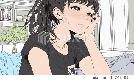 恥ずかしがって顔を赤らめている女性（異性を意識して？）
