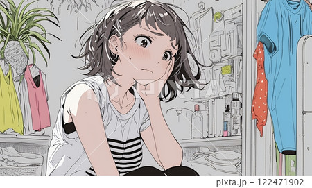 恥ずかしがって顔を赤らめている女性（異性を意識して？）