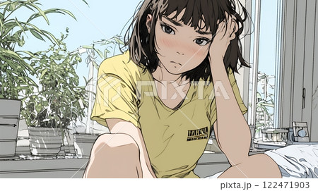 恥ずかしがって顔を赤らめている女性（異性を意識して？）