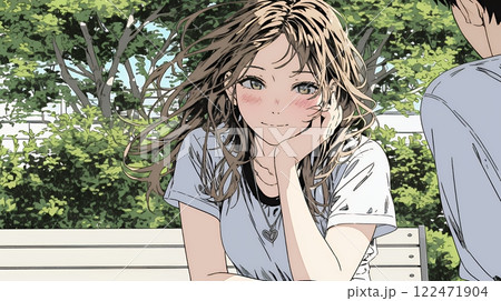 恥ずかしがって顔を赤らめている女性（異性を意識して？）