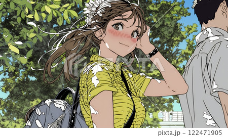 恥ずかしがって顔を赤らめている女性（異性を意識して？）