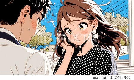 恥ずかしがって顔を赤らめている女性（異性を意識して？）
