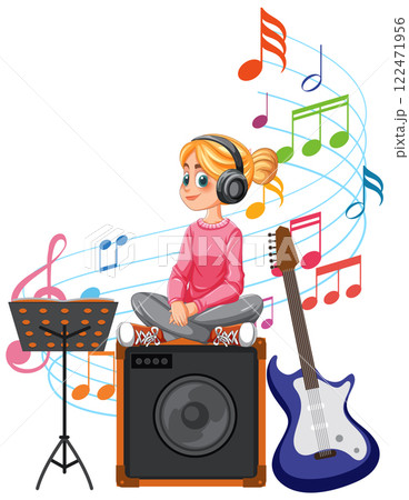 Girl Enjoying Music with Guitar Girl Enjoying Music with Guitar 122471956