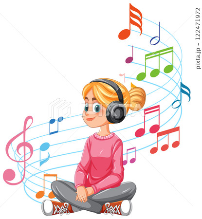 Girl Enjoying Music with Headphones 122471972