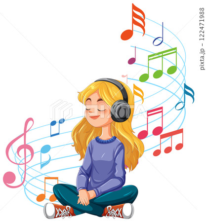 Girl Enjoying Music with Headphones Girl Enjoying Music with Headphones 122471988