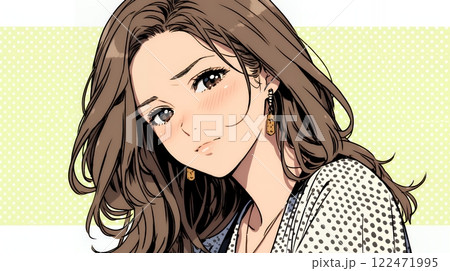 恥ずかしがって顔を赤らめている女性（異性を意識して？）