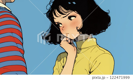 恥ずかしがって顔を赤らめている女性（異性を意識して？）