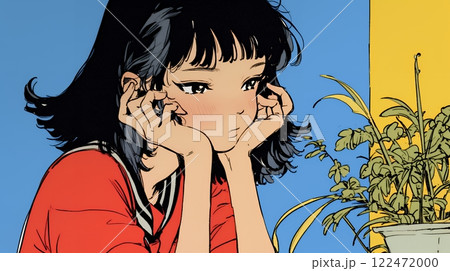 恥ずかしがって顔を赤らめている女性（異性を意識して？）
