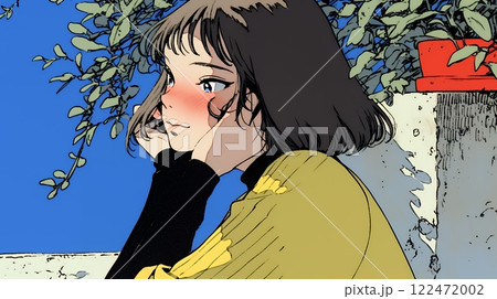 恥ずかしがって顔を赤らめている女性（異性を意識して？）