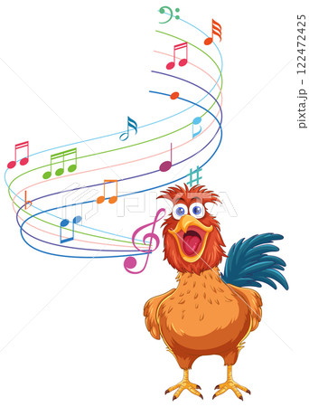 Musical Rooster Singing Joyfully Musical Rooster Singing Joyfully 122472425