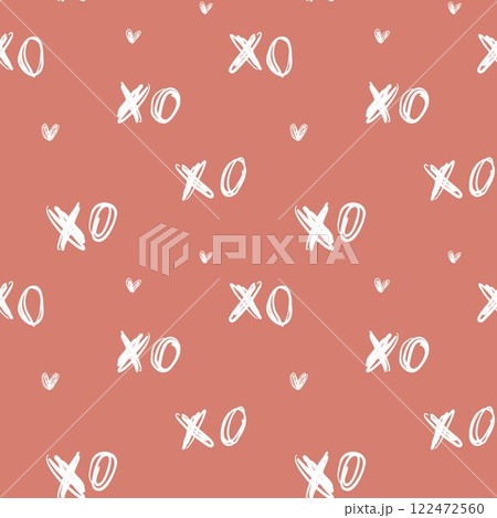 Seamless xo cross zero vector pattern. Hand drawn doodle sketch lettering. Minimalistic ornament on white background 122472560
