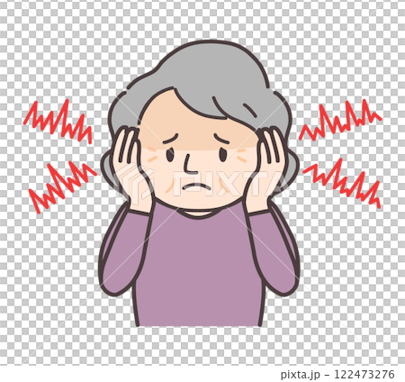 Illustration of a senior woman suffering from tinnitus 122473276