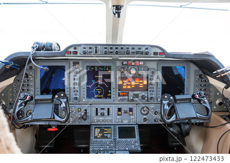 Inside the cockpit of a private jet 122473433