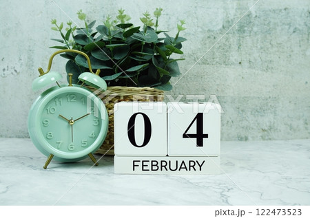 Wooden Calendar Showing the Date of February 4th. Day 4 of February month Wooden Calendar Showing the Date of February 4th. Day 4 of February month 122473523