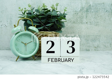 Wooden Calendar Showing the Date of February 23th. Day 23 of February month 122473542