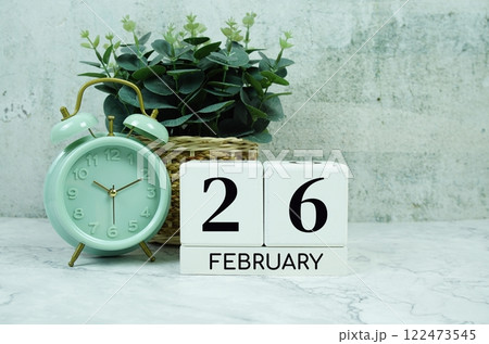 Wooden Calendar Showing the Date of February 26th. Day 26 of February month Wooden Calendar Showing the Date of February 26th. Day 26 of February month 122473545