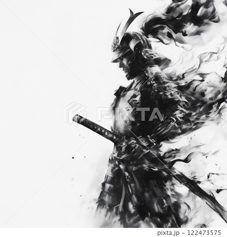 躍動感あふれる墨絵のサムライのイラスト素材 [122473575] - PIXTA