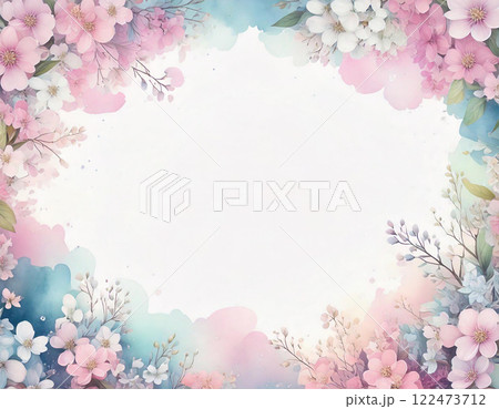 美しい春の花の水彩イラスト背景フレーム Generative AI 122473712
