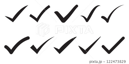 Check mark icon set. Black color check mark symbol. Check mark icon set. Black color check mark symbol. 122473829