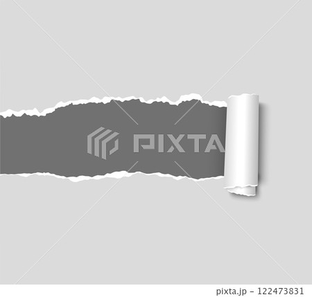 White ripped paper rolled up on torn paper and dark background with space for text. White ripped paper rolled up on torn paper and dark background with space for text. 122473831