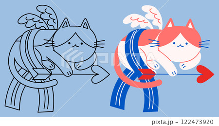 Cupid cat crouching and holding an arrow Cupid cat crouching and holding an arrow 122473920