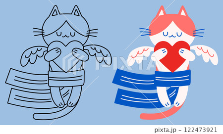 Cupid cat closing its eyes, hugging a heart Cupid cat closing its eyes, hugging a heart 122473921