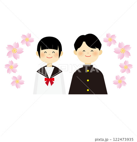 桜と制服を着た学生のイラスト 122473935